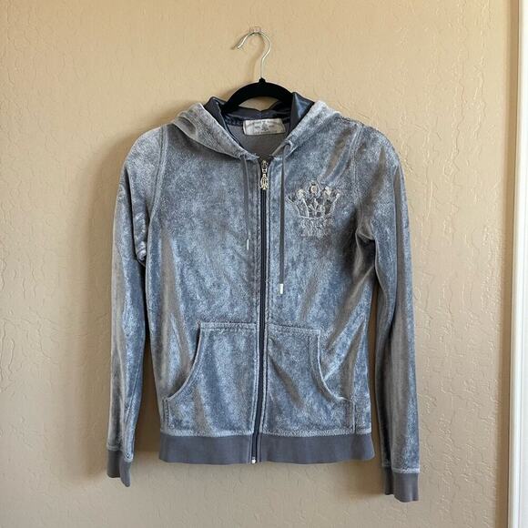 Y2K Christian Audigier Silver Velour Zip Up Sweatshirt Hoodie - Picture 4 of 11